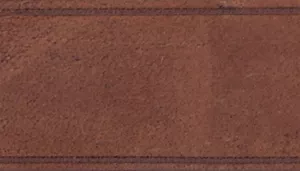 A swatch featuring distressed chocolate‑brown leather with visible texture. The surface shows slight wear patterns, tonal variation, and natural grain marks. The edges are darker and more rugged, giving the swatch an aged, well‑worn appearance reminiscent of vintage leather.