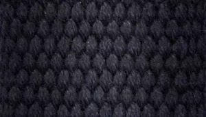 A swatch featuring a braided strap made of deep black synthetic fibers. The material has a rounded, diamond‑pattern texture created by overlapping dark strands. Soft highlights across the weave produce minimal tonal variation, emphasizing the rich, dark onyx color.