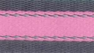 A swatch showing a woven pattern featuring a wide central band of bright bubblegum pink flanked by textured dark‑grey edges. The stitching is visible across the surface where pink and grey fibers interlock, producing a strong contrast between the vivid pink and muted grey.