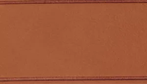 A swatch showing a smooth, flat field of tan leather. The surface has a warm caramel tone with subtle natural grain and matte sheen. The edges appear clean and slightly darkened, characteristic of finished leather. The texture is even and refined throughout.