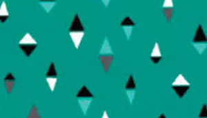 A swatch shows patterned fabric in a Teal and Grey Diamonds design. The background is teal, with repeating diamond shapes in gray, black, and white. The diamonds are evenly spaced and aligned in a grid pattern. The fabric texture appears smooth.