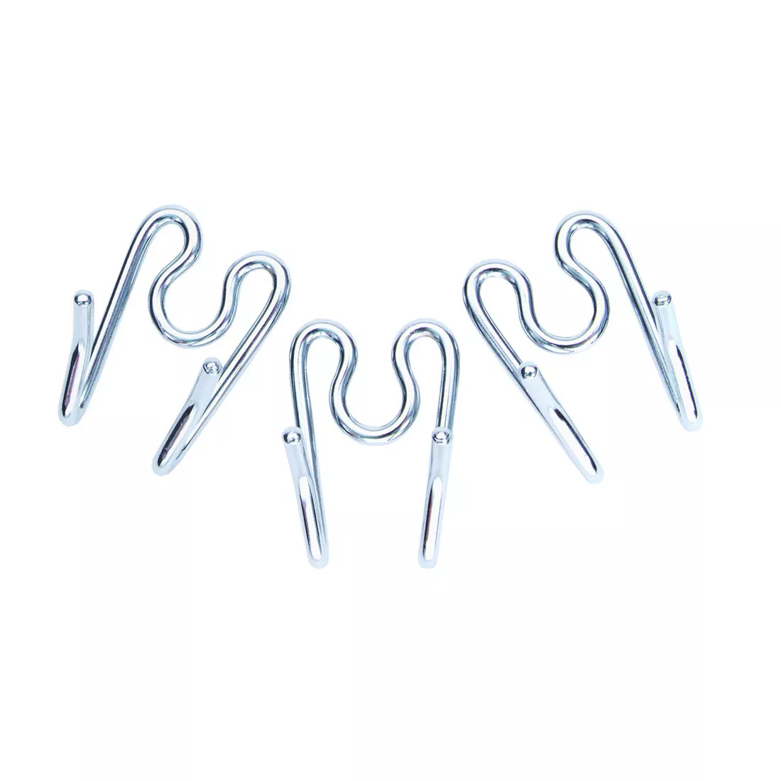 A set of extra prong links for a dog training collar is displayed against a white background. Three identical silver metal prong segments are shown in a horizontal row. Each segment has two inward‑facing rounded prongs and a curved outer bar with open‑ended connectors for attaching to other segments. The metal finish is smooth and reflective.