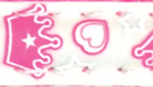 A swatch featuring a bold, glowing design in neon pink lines. The pattern resembles a stylized playing‑card queen’s profile with curved lines forming hair, a crown, and flowing shapes. The bright pink outline sits against a deep black background, giving the entire illustration a crisp, high‑contrast energized glow.