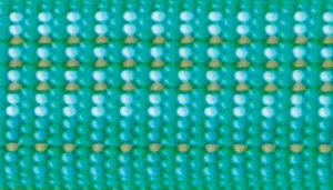A swatch showing a woven strap composed of closely packed teal and turquoise threads. The fibers create a grid‑like pattern with alternating darker and lighter blue strands. The color palette is aquatic and saturated, giving the material a refreshing, ocean‑inspired look.