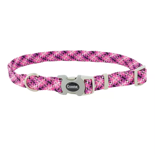 Coastal - Sublime Adjustable Dog Collar - Pink Houndstooth Print - 3/4” x  8-12”