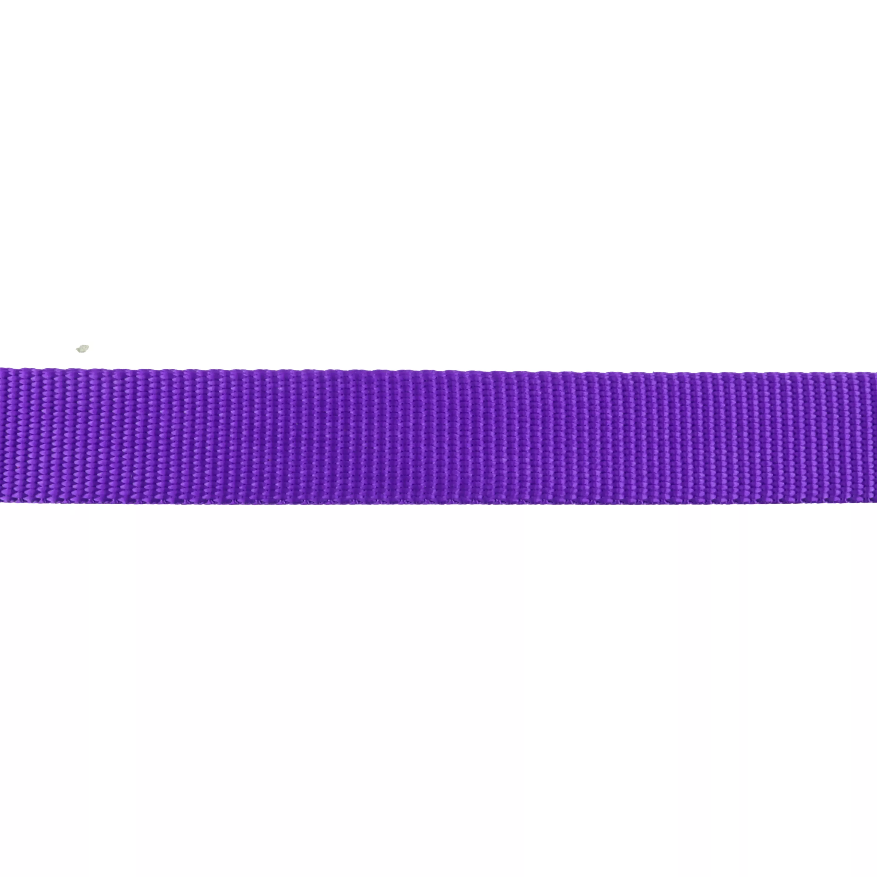 A product‑only image shows a length of purple woven nylon laid flat horizontally against a white background. The nylon strap is smooth with consistent ribbed texture and finished edges. No hardware is visible in this cropped view, focusing solely on the strap material and color.