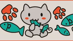 A swatch featuring a stylized cat silhouette printed in bright neon orange. The cat shape has pointed ears, a curved tail, and simplified facial contours that give the figure a cartoon‑like look. The background is deep black, creating strong contrast and a glowing effect around the orange form. The surface is smooth and evenly printed.