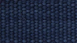 A swatch showing a tightly woven indigo‑blue textile. The material features a dense, structured weave composed of small, evenly spaced horizontal and vertical fibers. The color is a deep navy‑indigo with subtle tonal variations created by the thread pattern. The texture gives the swatch a durable, high‑quality appearance typical of heavy woven fabrics.
