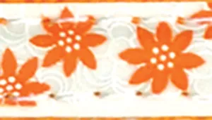 A swatch showing a single glowing floral design on a black background. The flower has rounded orange petals with a radiant neon effect, surrounding a softly glowing yellow center. The dark backdrop amplifies the vibrant color contrast, creating a bright, illuminated look.
