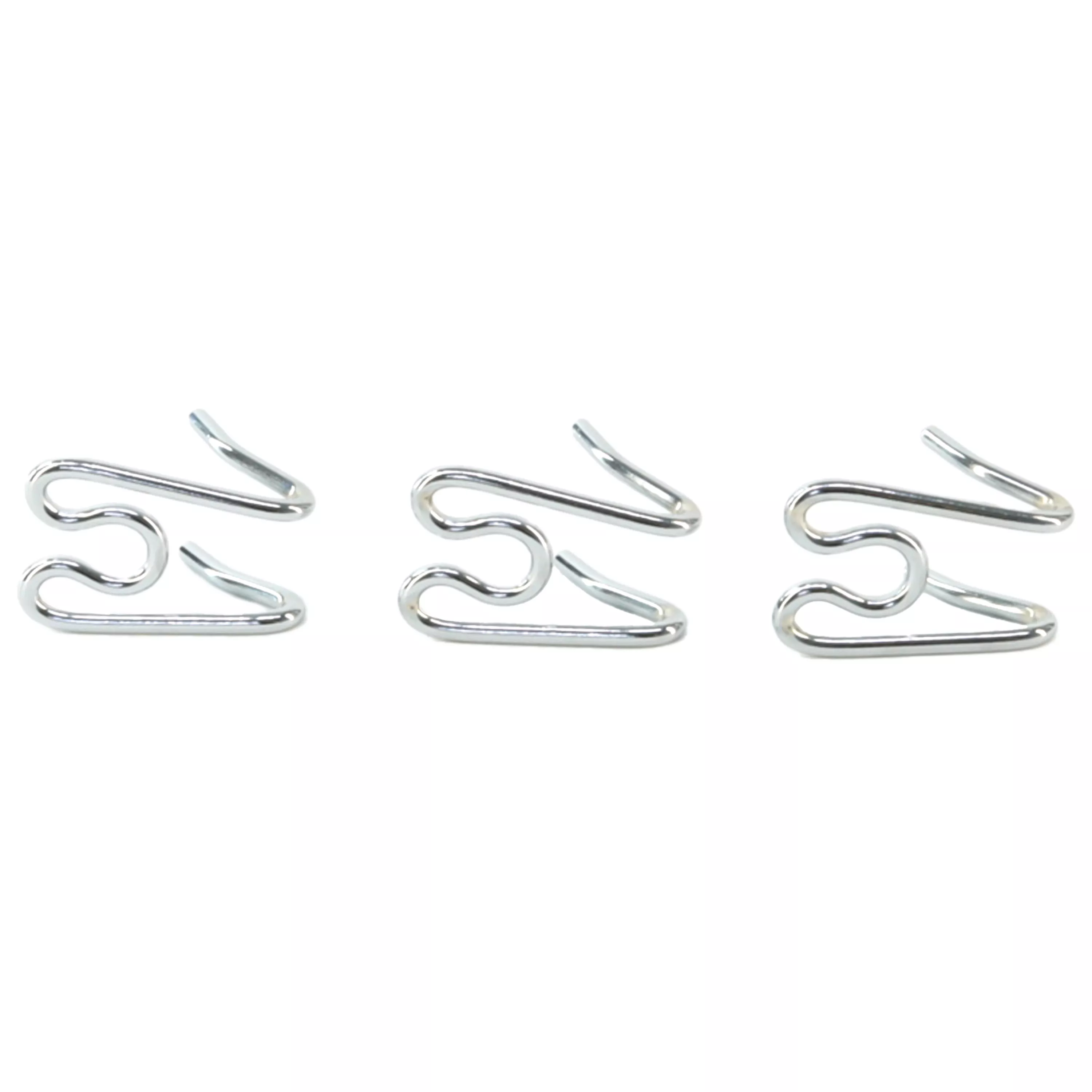 A set of extra prong links for a dog training collar is displayed against a white background. Three identical silver metal prong segments are shown in a horizontal row. Each segment has two inward‑facing rounded prongs and a curved outer bar with open‑ended connectors for attaching to other segments. The metal finish is smooth and reflective.
