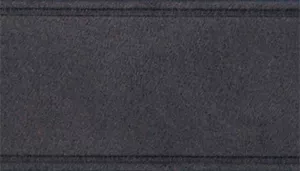 A swatch displaying a solid dark grey material with a smooth, matte surface. The upper edge is framed by a fine black seam. The color is consistent and neutral, with no visible texture or printed pattern, giving it a clean and minimalistic appearance.